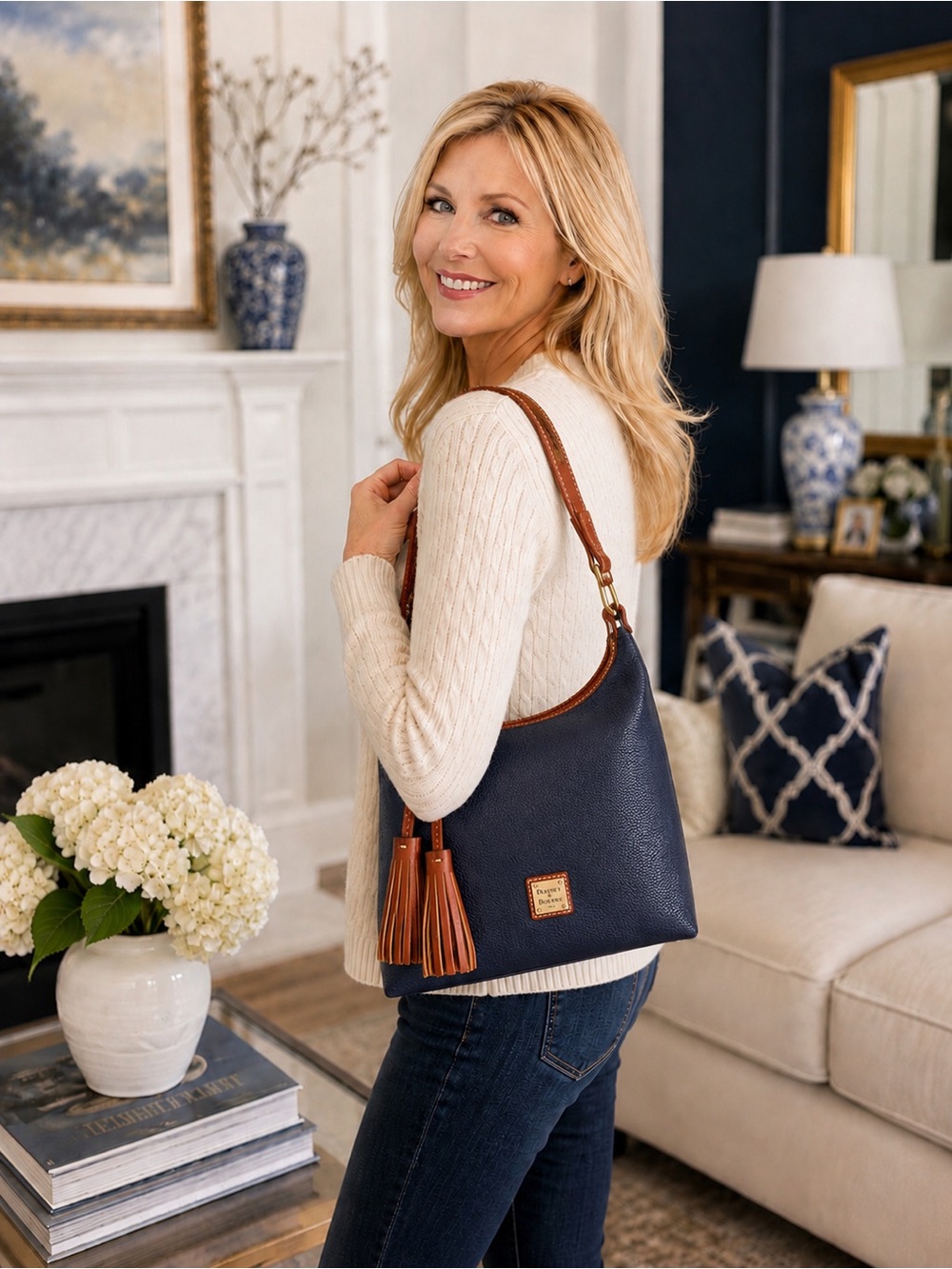 Dooney & Bourke Paige Sac Navy Pebble Grain Leather Hobo Shoulder Bag - Picture 16 of 16